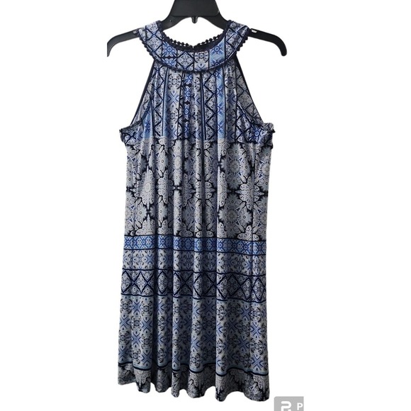 Trixxi Halter Dress Sleeveless Casual Blue White Patterned‎ Dress Size M - Picture 1 of 3